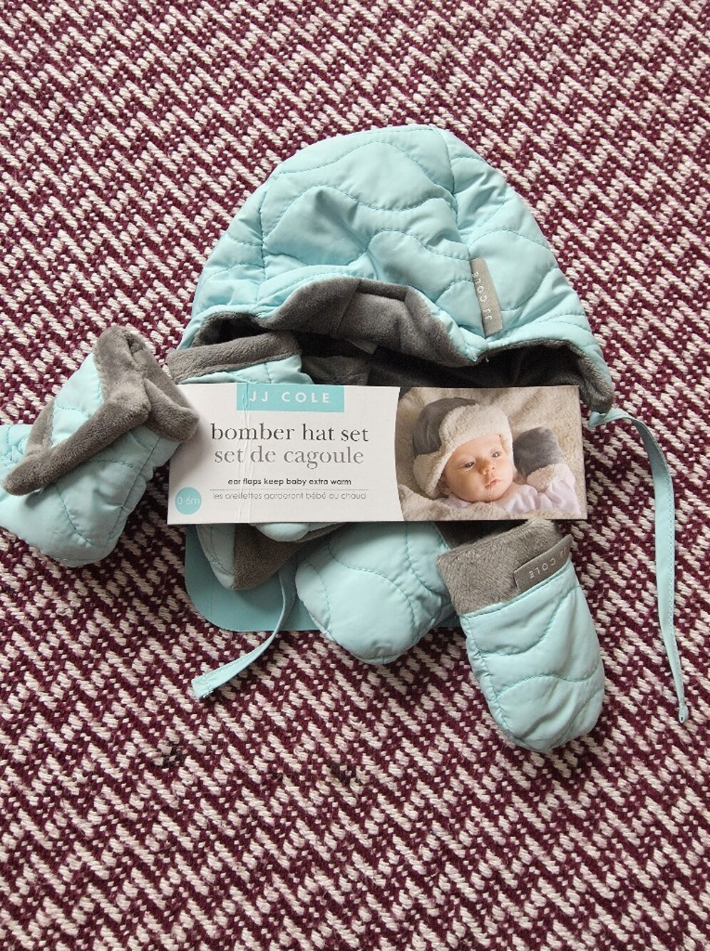 JJ Cole Baby Bomber Hat & Mitt Set - Light Blue